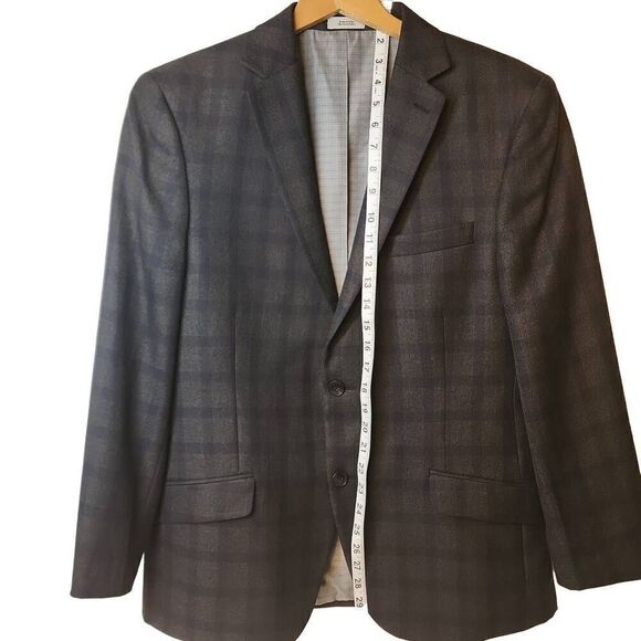 JF J. Ferrar Slim Fit Suit Jacket Sport Coat Gingham Pattern Dark‎ Gray/Blue Men - Picture 8 of 15